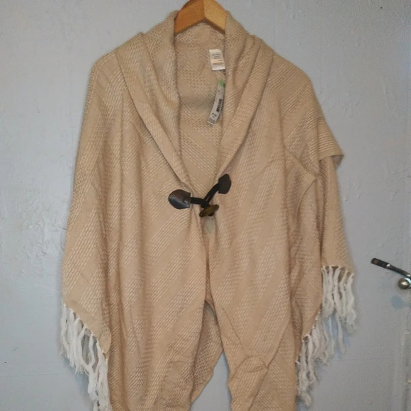Womans gauzy stripe poncho jacket ligh orange and white - Picture 1 of 16